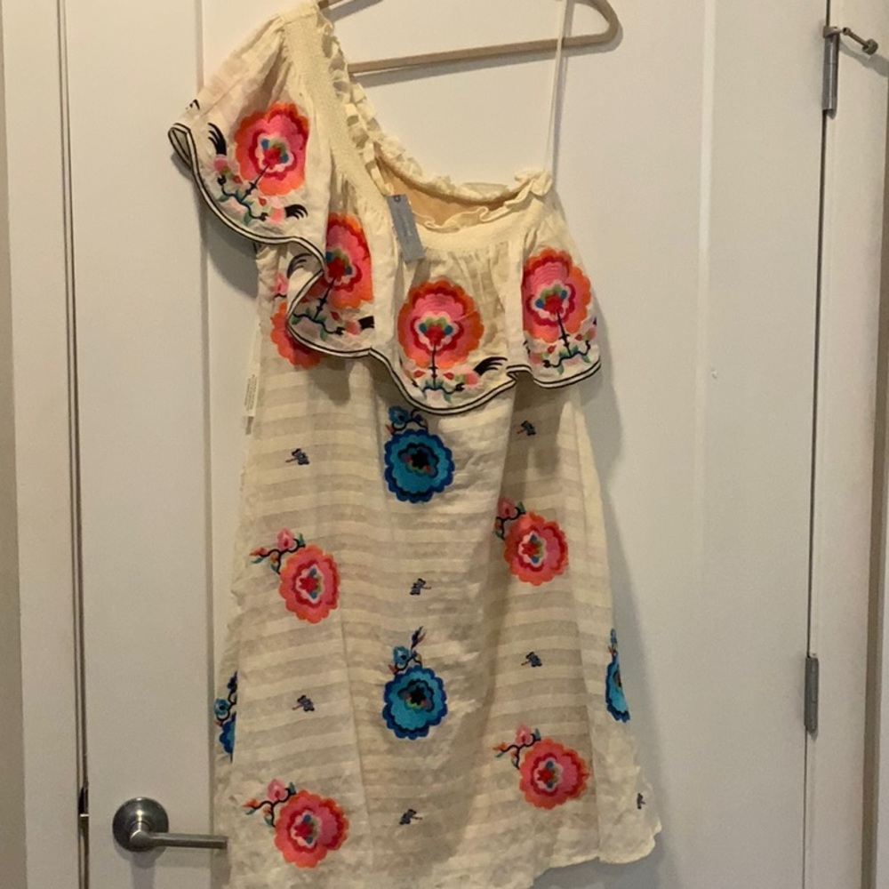 Embroidered one shoulder midi dress